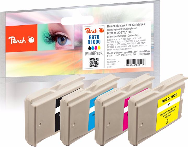Image du produit Peach Cartouches d'encre économiques, remplissage XL, compatibles avec LC-1000, LC-970 (M, C, Y, CF)