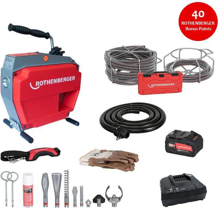Rothenberger Akumuliatorinė vamzdžių valymo mašina R600 VarioClean su priedais (Rechargeable battery operated)