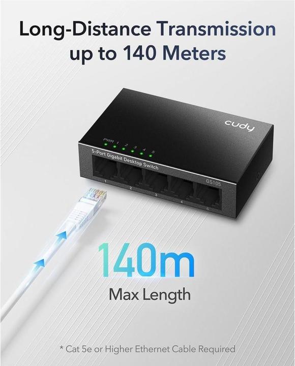 Actual product image Cudy GS105D network switch Gigabit Ethernet (10/100/1000) Black (5 Ports)