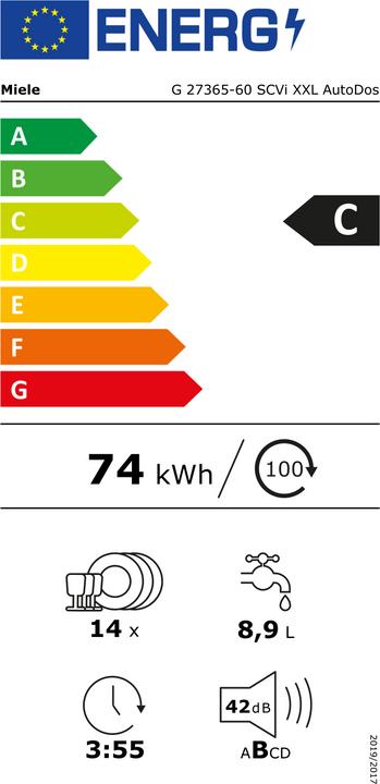 Label énergétique Miele G 27365-60 SCVi XXL AutoDos