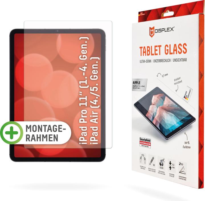 Displex Tablet Glass, Tablet Schutzglas (1 Stück, iPad Pro 11 2020 (2. Gen), iPad Pro 11 2018 (1. Gen), iPad Air 2020 (4. Gen), iPad Pro 11 2021 (3. Gen), iPad Air 2022 (5. Gen))