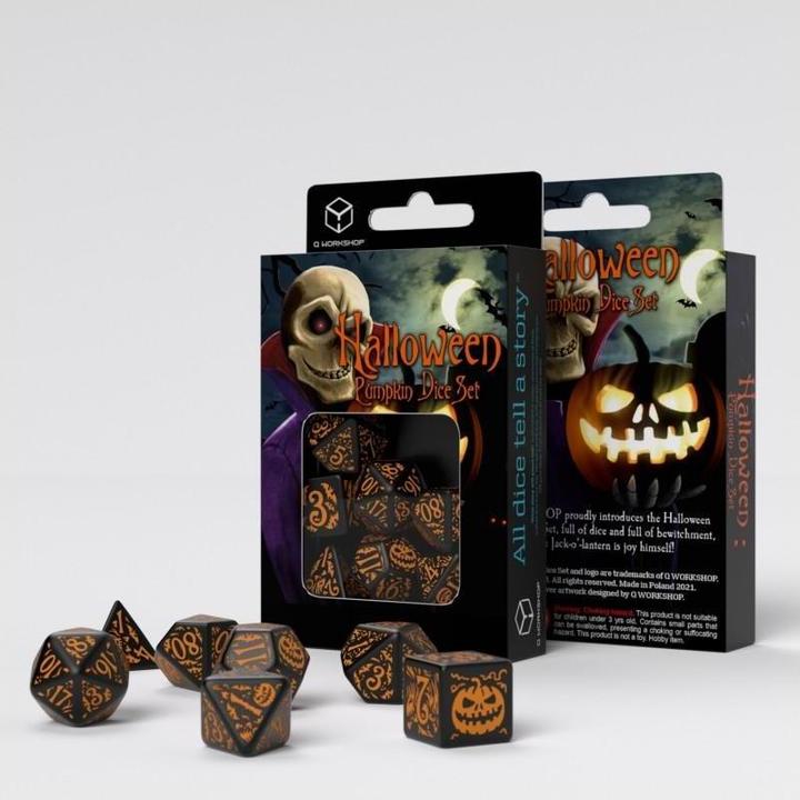 Produktbild Q Workshop SHAP69 - Halloween Kürbis schwarz und orange Würfel Set (7 Teile)