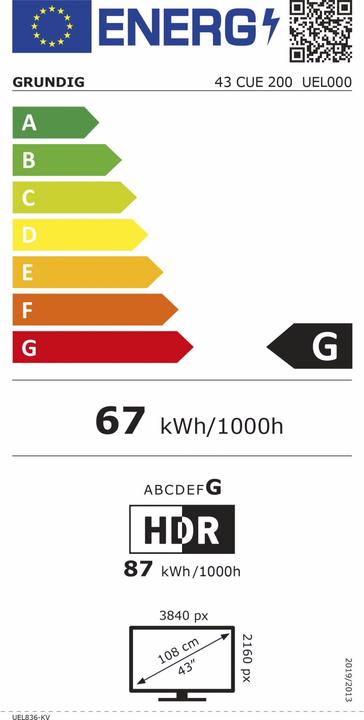 Energy Label Grundig 43 CUE 200 (43", LED, 4K)