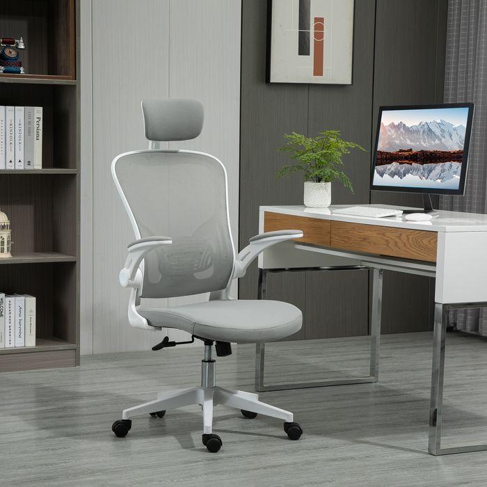 Actual product image Swisshandel24 Office chair ergonomic with rocking function lumbar support fold-up arm home office grey