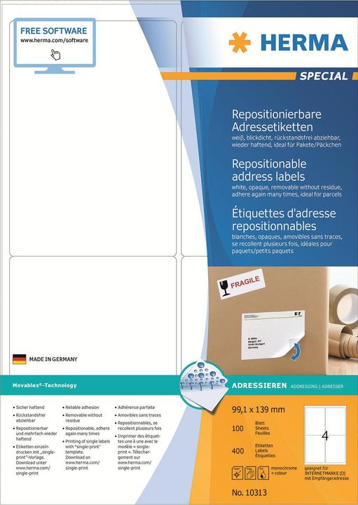 Actual product image HERMA A4 removable labels