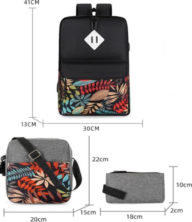 Immagine prodotto Only-Bags.Store Zaino 3 pezzi, 1 set di borsa casual per computer e scuola con borsa a tracolla e mini portamonete