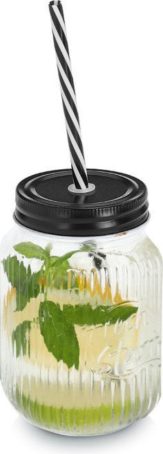 Actual product image Zeller Present Trinkglas mit Metalldeckel und Trinkhalm 480 ml ø 8x13 cm (0.48 l)