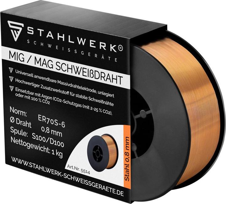 Produktbild Stahlwerk Schweissdraht MIG MAG Ø 0,8 mm ER70S-6 SG2 S100/D100 Drahtrolle 1 kg