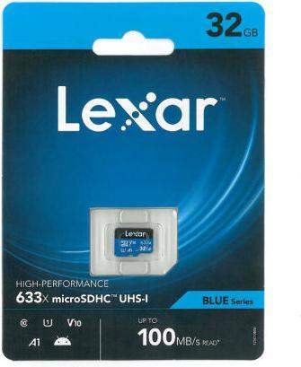 Produktbild Lexar 32GB High-Performance 633x microSDHC UHS-I, up to 100MB/s read 20MB/s write (32 GB, microSDHC, U3, UHS-I)