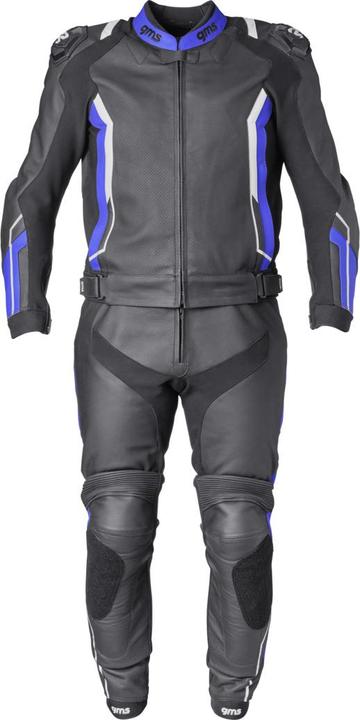 GMS Lederkombi GR-1 2PC schwarz-blau-weiss 56H (Herren, 56)