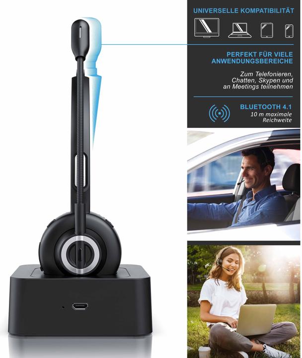 Produktbild CSL Kabelloses Headset mit Ladestation, Wireless Mono Headset, flexibles Mikrofon, Rauschunterdrückung (Kabellos)