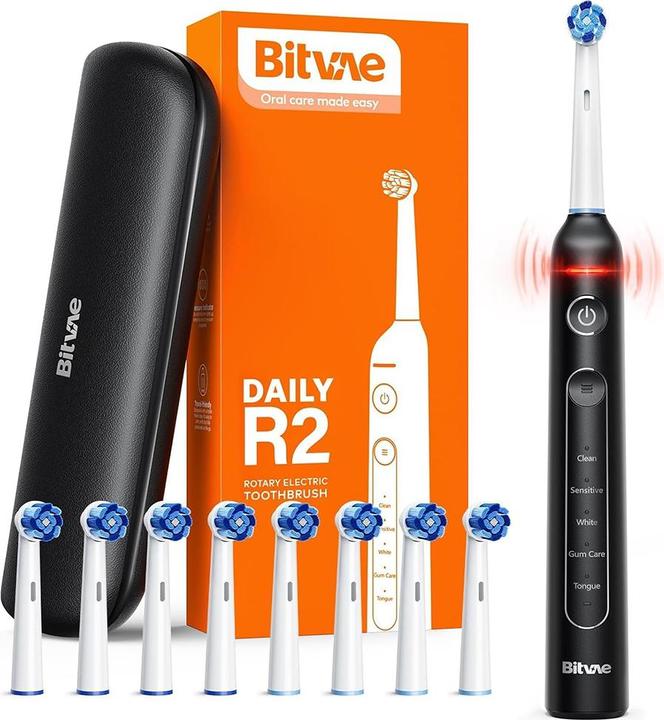Bitvae Sonic toothbrush with tips set and travel case R2 (black) (Schallzahnbürste)