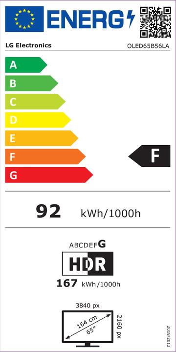 Etichetta energetica LG 65 OLED B56 4K (2025) (OLED65B56LA.AEU) (65", OLED, 4K, 2025)