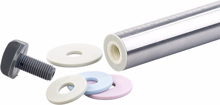 Produktbild Rosenstein & Söhne Höhenverstellbarer Edelstahl-Teigroller, 4 Paar Abstandsscheiben, 35cm