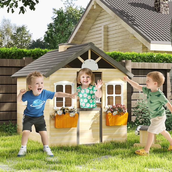 Produktbild Outsunny Kinderspielhaus mit Blumentopfhalter