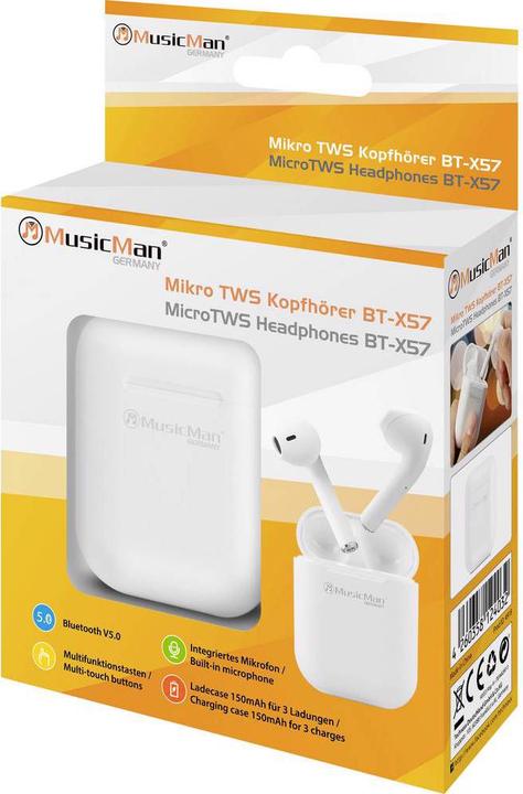 Actual product image Technaxx In Ear Headphones MusicMan Micro TWS BT X57 white (2 h, Wireless)