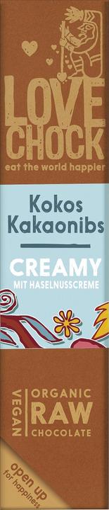 Image du produit Lovechock Barre de chocolat cru Creamy à la noix de coco & aux nibs de cacao Bio (40 g)