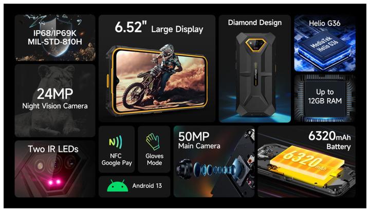 Immagine prodotto Ulefone Armatura X13 (64 GB, Nero, 6.52", Doppia SIM, 50 Mpx, 4G)
