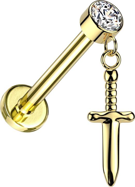 Star Piercing Micro Labret Innengewinde vergoldet Zylinder vergoldet Kristall silber Anhänger Dolch vergoldet (Titan G23, ohne Messing)