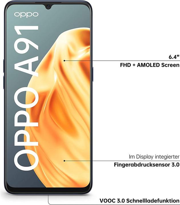 OPPO A91 (128 GB, Lightening black, 6.40", Dual SIM + SD, 48 Mpx, 4G)