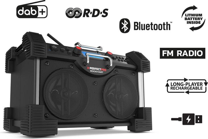 Image du produit PerfectPro - Rockhart RH4- Bouwradio - Bluetooth - Dab+ Radio (DAB+ DAB, FM, NFC, Bluetooth)