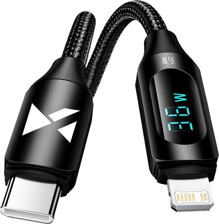 Produktbild Wozinsky USB-C-Kabel – Lightning WUCLC1 mit LED-Anzeige 36 W 1 m – Schwarz (1 m, USB 2.0, 36 W)