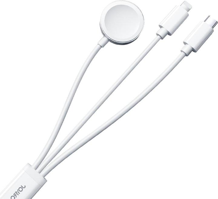 Produktbild Joyroom S-IW008 3-in-1-Kabel magnetisches Ladegerät USB-A – Lightning/USB-C 1,2 m – Weiss (1.20 m, 5 W)