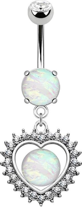 Star Piercing Banane silber mit Anhänger Herz mit Kristallen und Opal (Chirurgenstahl 316L, Messing)