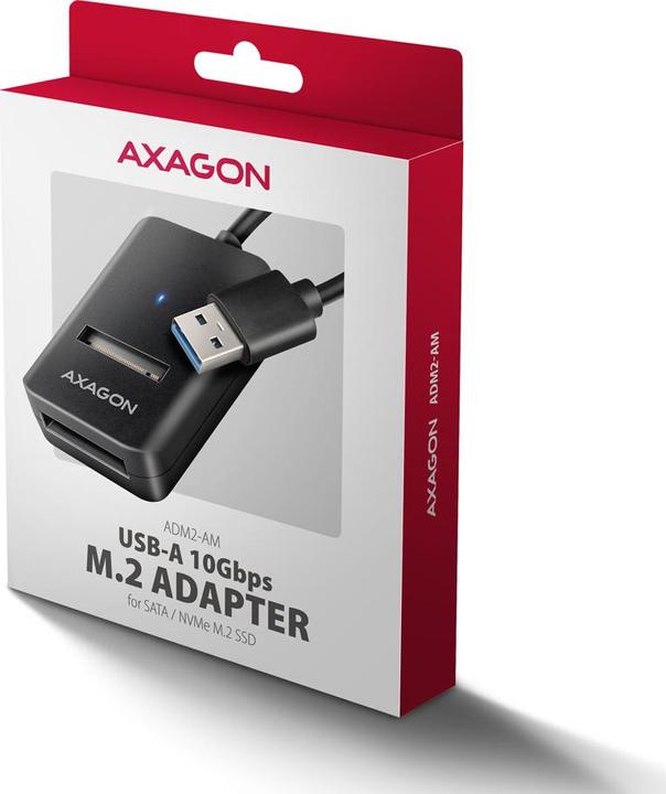 Produktbild Axagon Other Computer Accessory ADM2-AM USB-A 10Gbps - M.2 NVMe&SATA SSD adapter, 10cm USB-A (M.2)