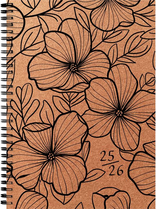Simplex Schüleragenda Leather 25/26 500405.26 1W/2S 17M Flowers ML 14.8x21cm (14.8 x 21 cm, Rätoromanisch, Deutsch, Französisch, Italienisch)