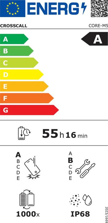 Label énergétique Crosscall Core M5 (64 Go, Noir, 4.95", Double SIM, 4G)