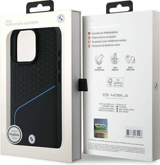 Actual product image BMW BMHMP16L23RDCLK iPhone 16 Pro 6.3" czarny/black hardcase Sign Leather Textured And Line MagSafe (Apple iPhone 16 Pro)