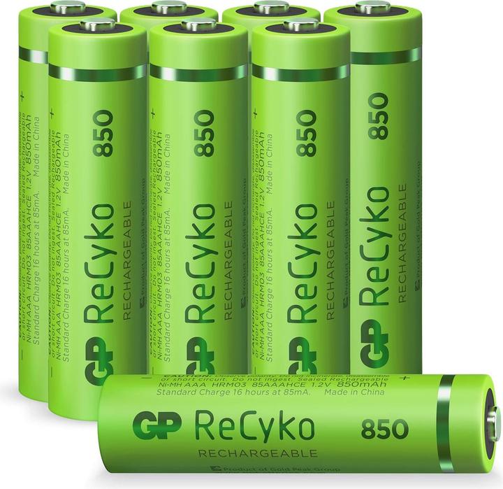 Produktbild GP Batteries AAA Micro Akku GP NiMH 850 mAh ReCyko 1,2V 8 Stück (8 Stk., AAA, 850 mAh)