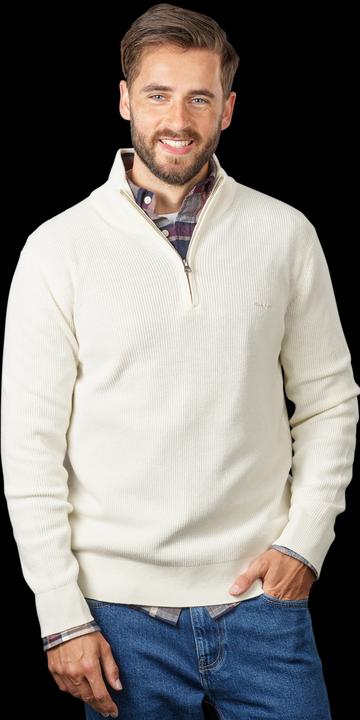 GANT Cotton Rib Pullover Half Zip Cream (XL)
