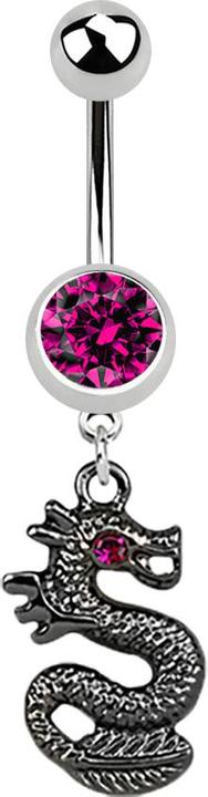 Produktbild Star Piercing Banane silber mit Anhänger schwarzer Drachen fuchsia (Chirurgenstahl 316L, ohne Messing)