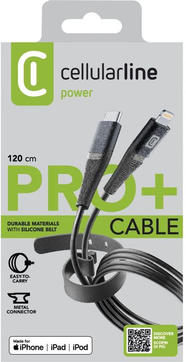 Actual product image Peter Jäckel Cellularline Pro+ Data Cable Belt 1.2m USB Type-C/ Apple Lightning Black (1.20 m, USB 3.2 Gen 1)