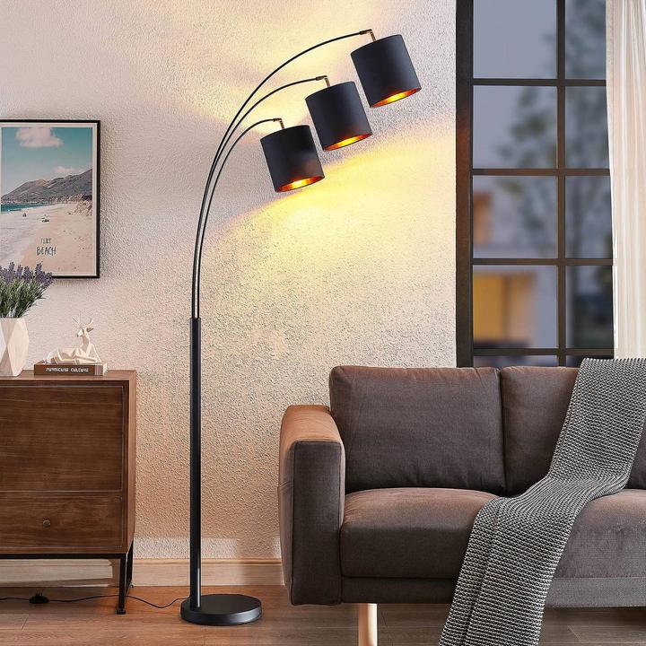 Image du produit Lindby Nanika lampadaire, noir/or (E27)
