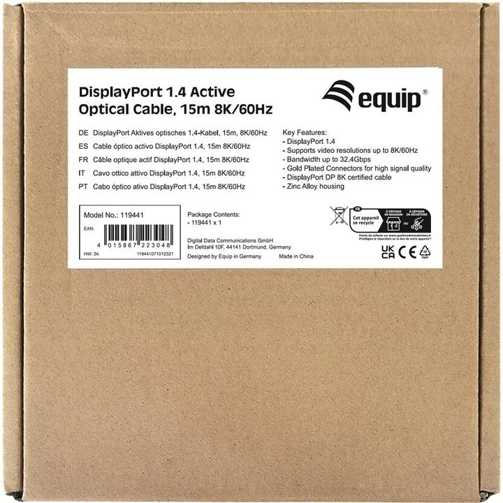 Image du produit equip DisplayPort 1.4 p/p 15m 8K/60Hz comp.HDCP noir (15 m, DisplayPort)