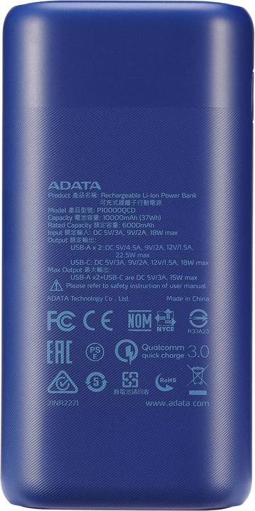 Actual product image Adata P10000QCD (10000 mAh, 22.50 W, 37 Wh)