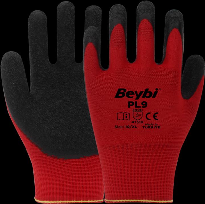 Produktbild Beybi 12 Paar Arbeitshandschuhe, Polyester, Rot und Schwarz (10)
