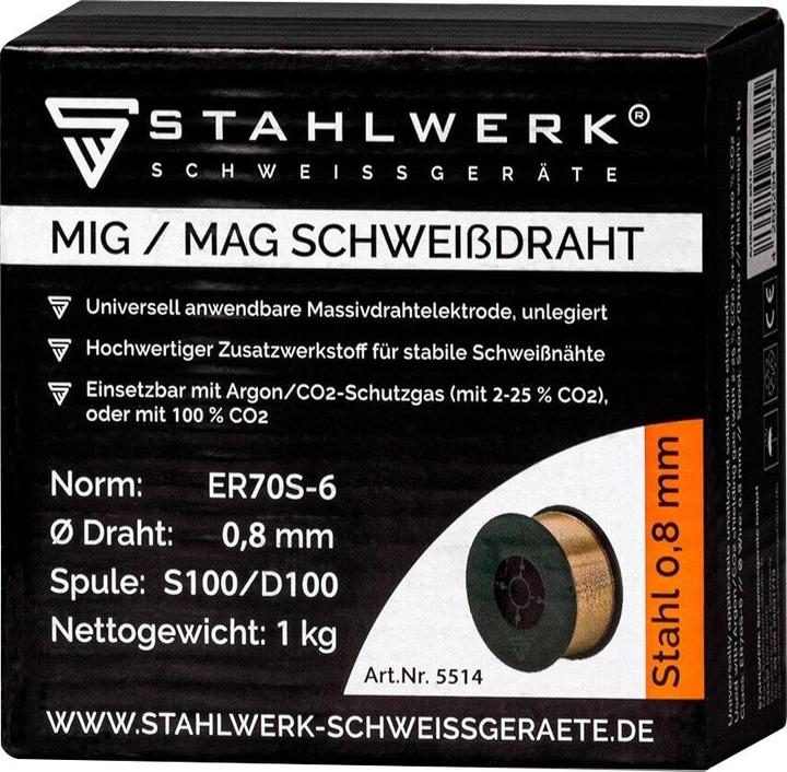 Produktbild Stahlwerk Schweissdraht MIG MAG Ø 0,8 mm ER70S-6 SG2 S100/D100 Drahtrolle 1 kg