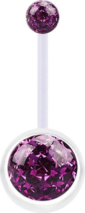 Actual product image Star Piercing Banana transparent with two crystal balls violet epoxy protective layer (Bioflex, without brass)