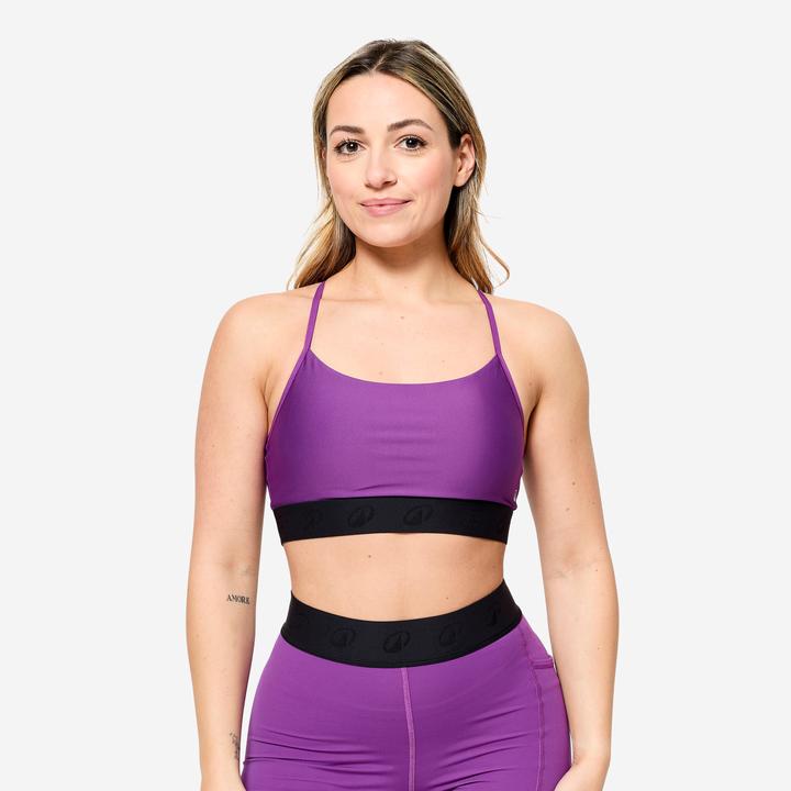 Image du produit Domyos Brassière bretelles fines croisées maintien léger Femme, violet (M)