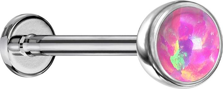 Star Piercing Micro Threadless Labret silber Halbkugel mit Opal pink (ohne Messing, Titan G23)