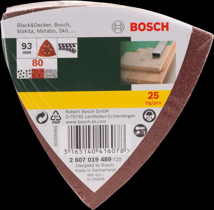 Actual product image Bosch Zubehör Sanding sheet set for delta sander, 93 mm, 80, 6 holes, pack of 25 (80)