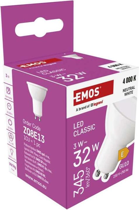 Produktbild Emos LED Lampe Classic MR16 Weiss/ GU10 / 3 W (32 W) / 345 lm / Neutral Weiss (GU10, 3 W, 345 lm, 1 x, E)