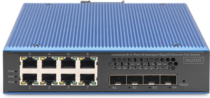 Actual product image Digitus Industrial 8 + 4 10G Uplink Port L3 managed Gigabit Ethernet PoE Switch (12 Ports)