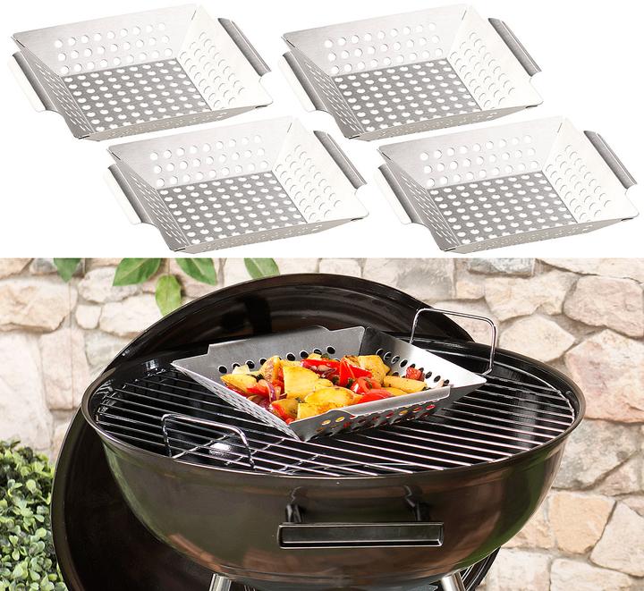 Image du produit Rosenstein & Söhne Lot de 4 barquettes en acier inoxydable pour légumes et petites grillades