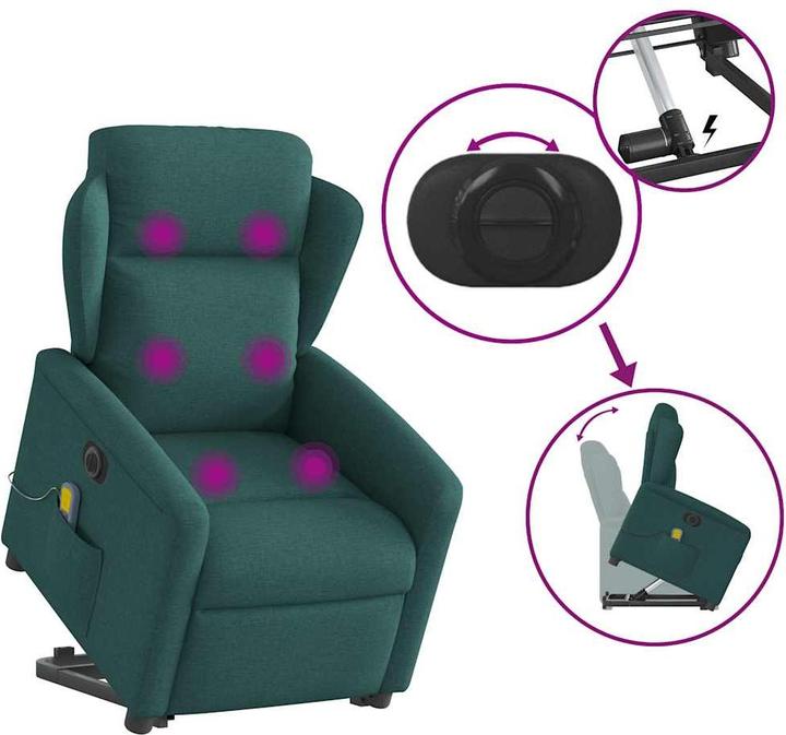 Produktbild VidaXL Elektrischer Massagesessel mit Aufstehhilfe Dunkelgrün Stoff
