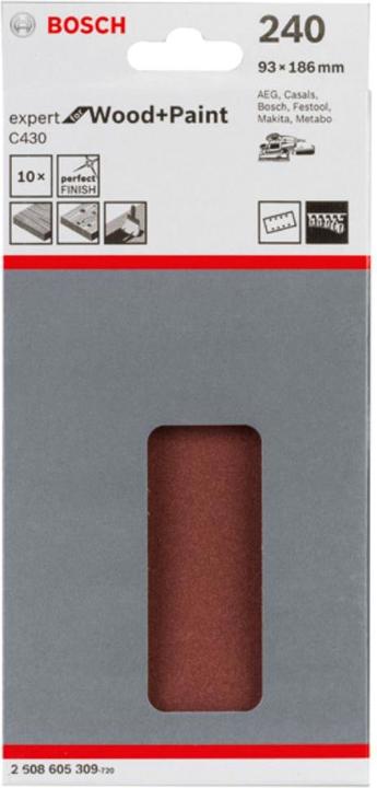 Produktbild Bosch Professional Zubehör Schleifblatt C430, 93 x 186 mm, 240, 8 Löcher, 10er-Pack (240)